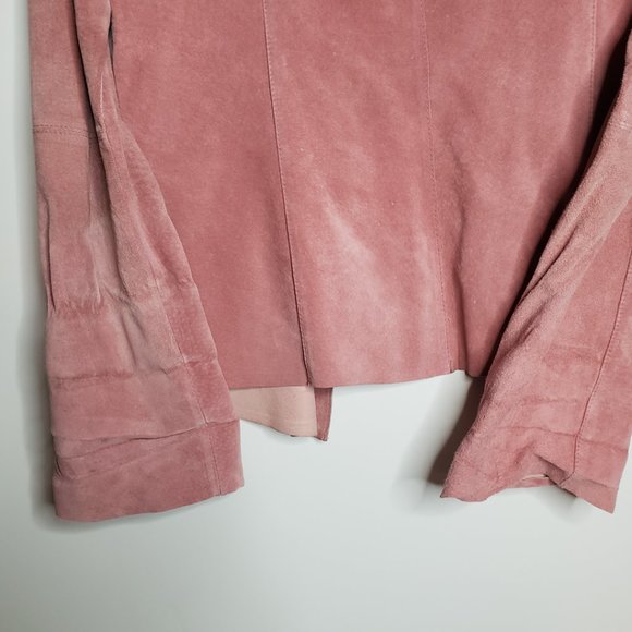 EXPRESS Pink 100% Genuine Leather Suede Shirt Jacket Shacket Size 11/12 M Vtg - Picture 12 of 12